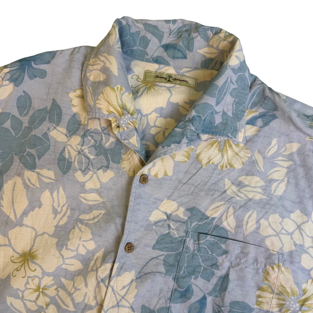 Tommy Bahama‎ Mens XL Shirt Blue Floral Short Sleeve Button Down Camp